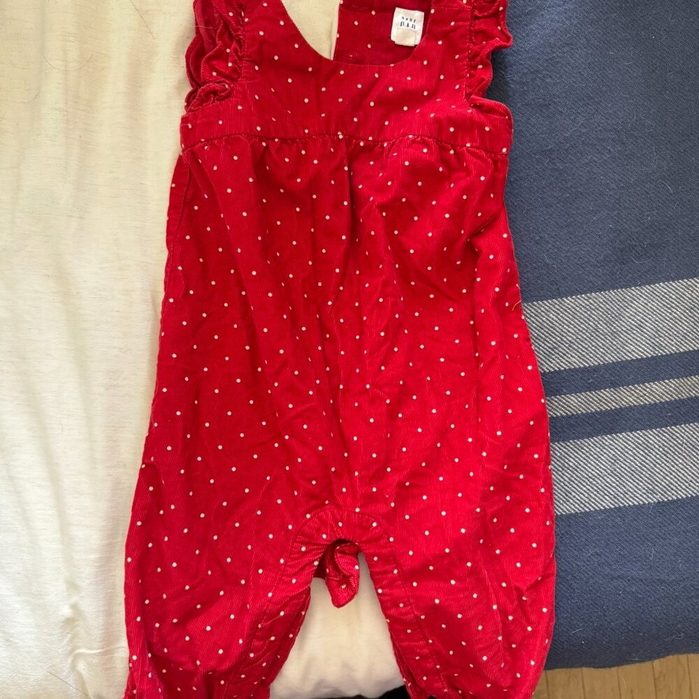 Baby Gap Red Corduroy Ruffle Jumpsuit 6-12mo